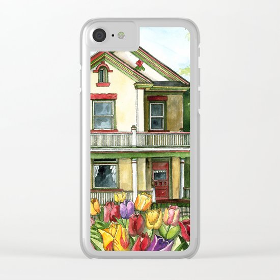 Farmhouse with Spring Tulips Clear iPhone Case