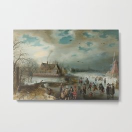 Skating on the Frozen Amstel River by Adam van Breen, 1611 Metal Print | Art, Seasons, Adamvanbreen, Winter, Cold, Windmill, Dutch, Ice, Decor, River 