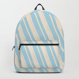 [ Thumbnail: Beige & Light Blue Colored Striped Pattern Backpack ]