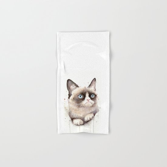 Grumpy Watercolor Cat Animals Meme Geek Art Hand & Bath Towel