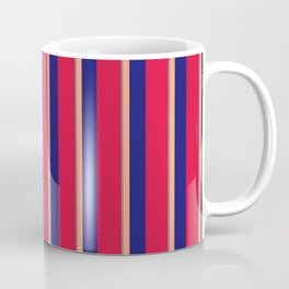 [ Thumbnail: Gray, Light Salmon, Midnight Blue, and Crimson Colored Stripes Pattern Coffee Mug ]