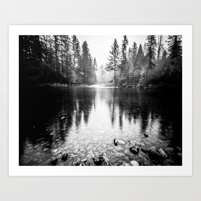 Forest Reflection Lake - Black and White  - Nature Photography Art Print