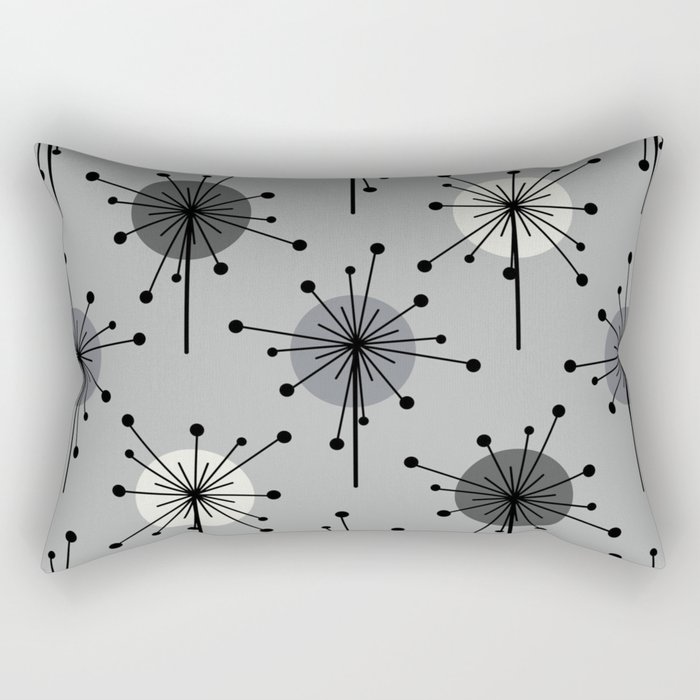 Atomic Era Sputnik Starburst Flowers Gray Rectangular Pillow