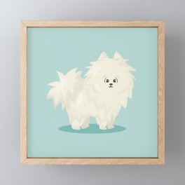 White fluffy cute cartoon happy isolated dog stands Framed Mini Art Print