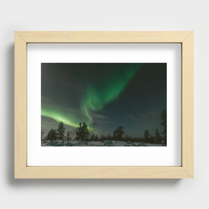 Northern Lights in Saariselkä | Winter Night in Lapland Art Print | Astro Landscape Travel Photography Recessed Framed Print