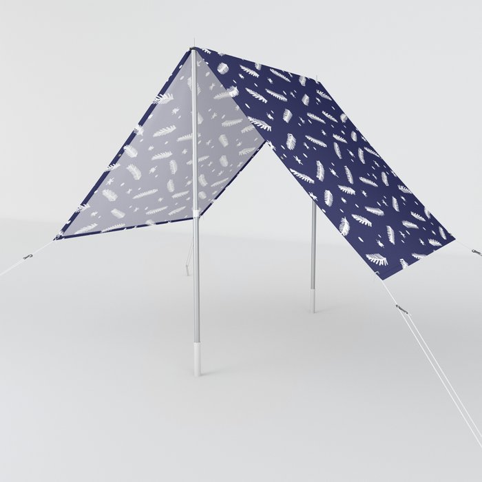 Christmas branches and stars - blue and white Sun Shade
