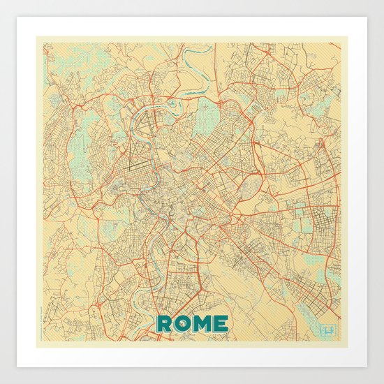 Rome Map Retro Art Print