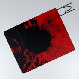 One-eyed iris transformed into an abstract explosion in red and black tones. Picnic Blanket