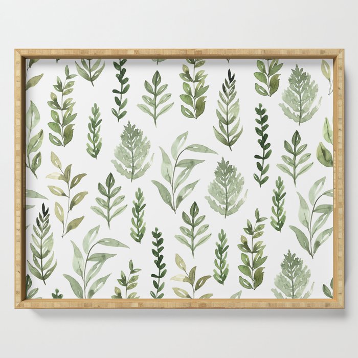 Watercolor leaves Serving Tray