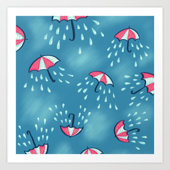 Raining Umbrella Pattern Art Print