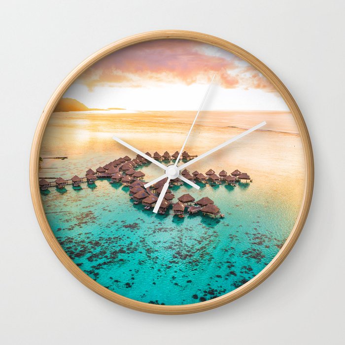 Bora bora Tahiti honeymoon beach resort vacation Wall Clock