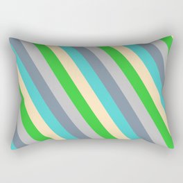 [ Thumbnail: Eyecatching Grey, Light Slate Gray, Turquoise, Beige & Lime Green Colored Stripes/Lines Pattern Rectangular Pillow ]