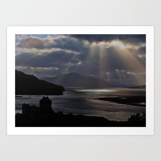 Sun Rays over Eilean Donal Castle Art Print