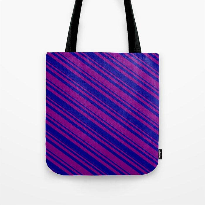 Purple & Dark Blue Colored Pattern of Stripes Tote Bag