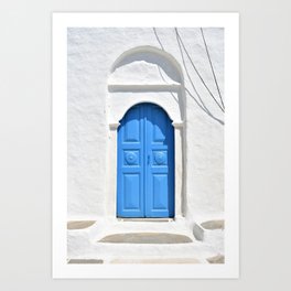 Greek Island Church Entance Door in Sifnos, White and Blue Minimalist Architecture Photography Art Print