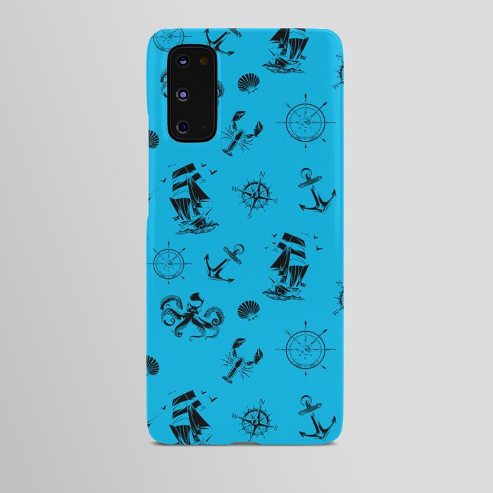 Turquoise And Black Silhouettes Of Vintage Nautical Pattern Android Case