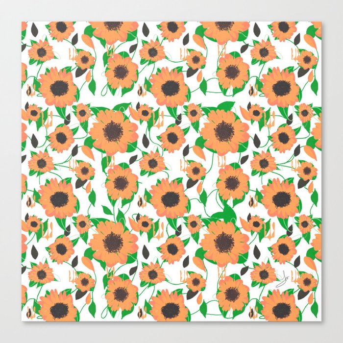 Orange sunflowers seed floral motif Canvas Print