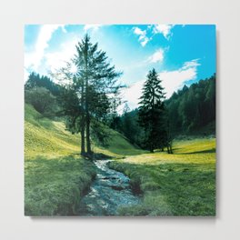 Green fields, trees and a magical brook Metal Print | Meditation, Relax, Magicallandscape, Brook, Strongcolors, Greenfields, Tranquil, Landscape, Photo, Motherearth 