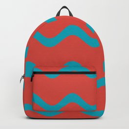Teal and Red Wavy Horizontal Stripe Pattern 2021 Color of the Year AI Aqua and Oxy Fire Backpack