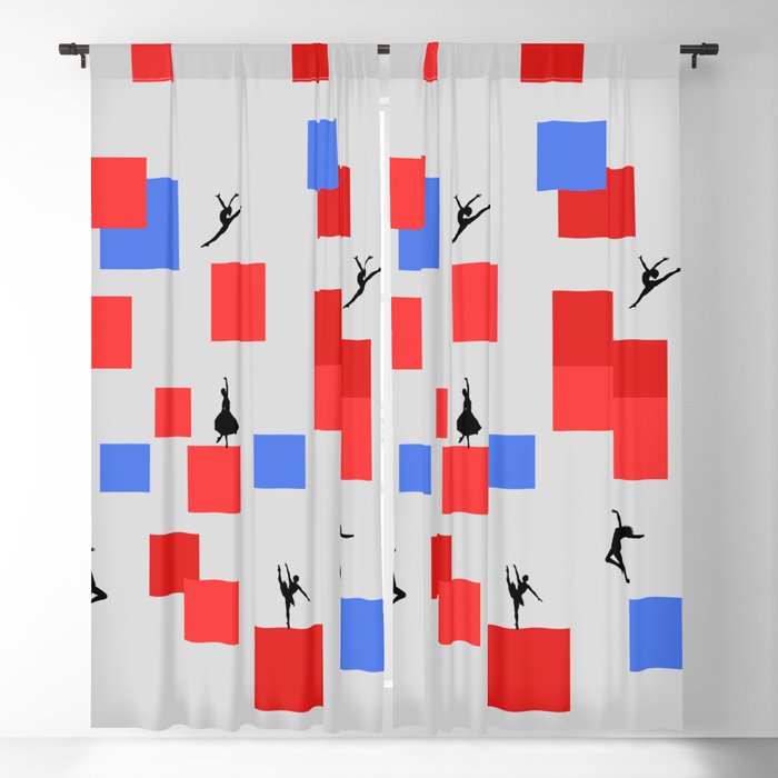 Dancing like Piet Mondrian - Composition in Color A. Composition with Red, and Blue on the light grey background Blackout Curtain