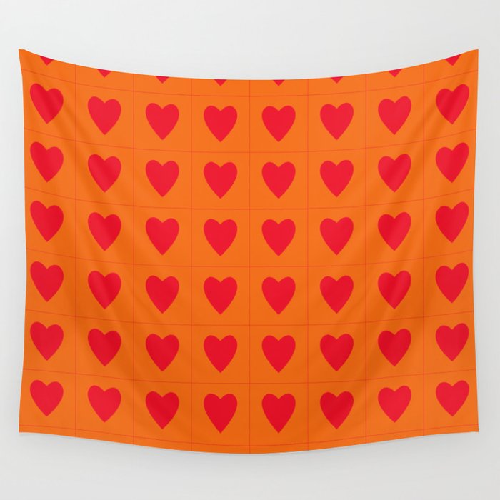 Orange red hearts pattern Wall Tapestry