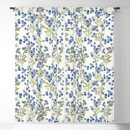 ‘Wild Blueberry’ - Botanical Pattern Blackout Curtain | Leaves, Painting, Wild Berries, Fruit, Blueberry, Plant, Pattern, Winter Greens, Digitized, Simple Repeat 