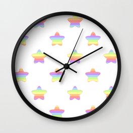 Mini Pastel Rainbow Horizontal Striped Stars Wall Clock