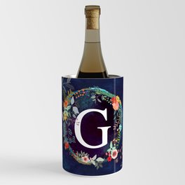 Personalized Monogram Initial Letter G Floral Wreath Artwork Wine Chiller