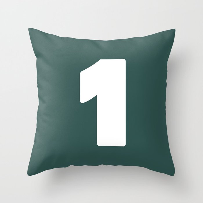 1 (White & Dark Green Number) Throw Pillow