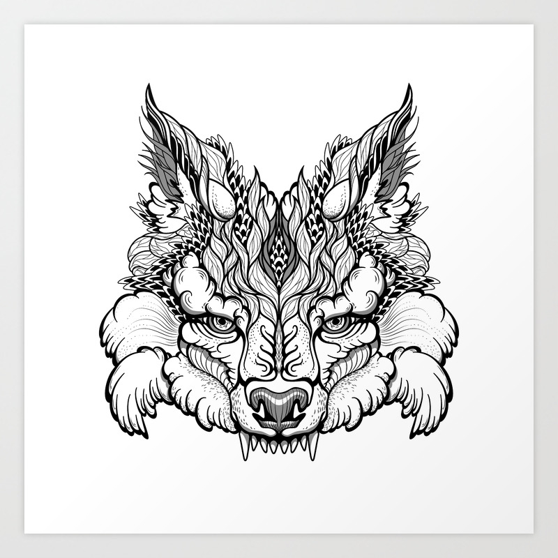 images Zentangle Wolf Head wolf head psychedelic zentangle style art print