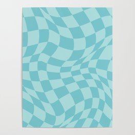Warped Checkered Pattern in Aqua Blue, Wavy Checkerboard Poster