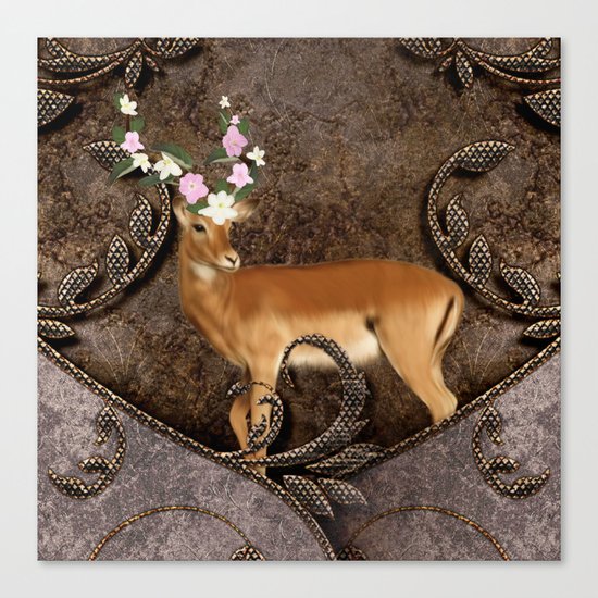 Wonderful antelope with flowers Canvas Print