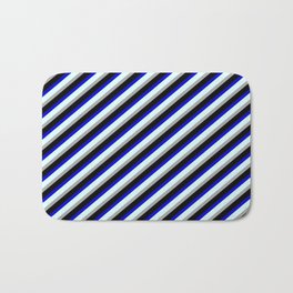 [ Thumbnail: Blue, Light Cyan, Dark Gray, and Black Colored Lines Pattern Bath Mat ]