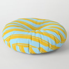 [ Thumbnail: Orange & Light Sky Blue Colored Striped/Lined Pattern Floor Pillow ]