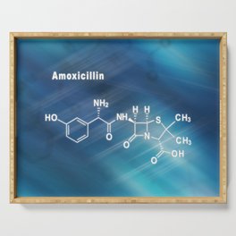 Amoxicillin, antibiotic drug, Structural chemical formula Serving Tray