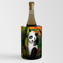 Adorably cute panda at sunset in a bamboo forest Wine Chiller