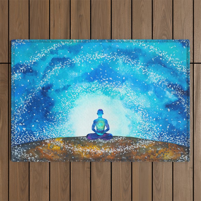 human meditate mind mental health yoga chakra spiritual healing watercolor painting illustration design Outdoor Rug