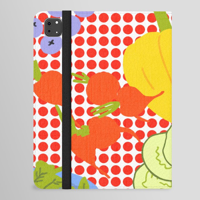 Summer Salad Fruits And Vegetables On Red Polka Dots Retro Modern Bright Colorful Pattern iPad Folio Case