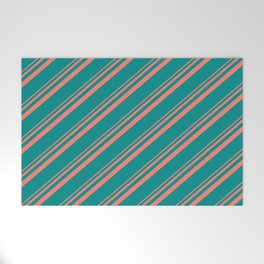 [ Thumbnail: Salmon and Dark Cyan Colored Lined/Striped Pattern Welcome Mat ]