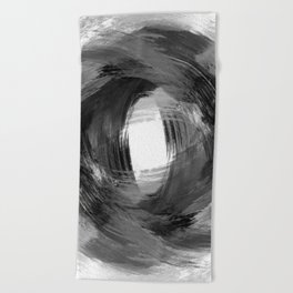Black and Grey Modern Abstract Brushstroke Painting Vortex Beach Towel