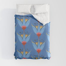 Abstract Colorful Floral Art Pattern on Blue Duvet Cover