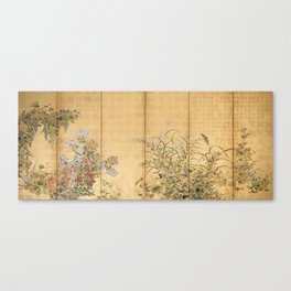 Japanese Edo Period Six-Panel Gold Leaf Screen - Spring and Autumn Flowers Canvas Print
