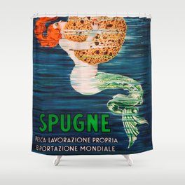 Mermaid with Sponge Vintage Poster Shower Curtain