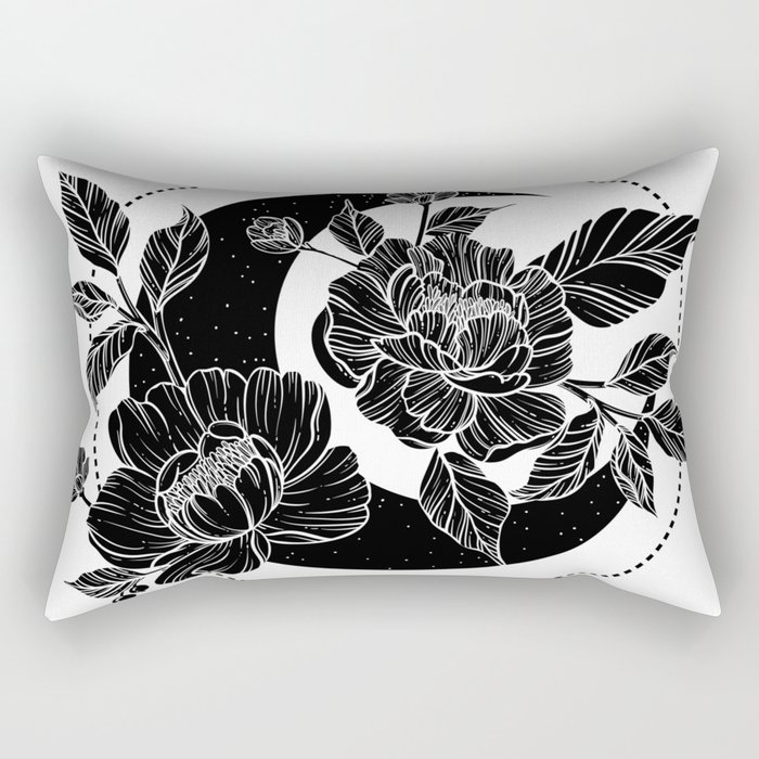 Moon with peony flowers. Beautiful illustration with moon and flowers. Rectangular Pillow