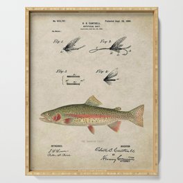 Vintage Rainbow Trout Fly Fishing Lure Patent Game Fish Identification Chart Serving Tray