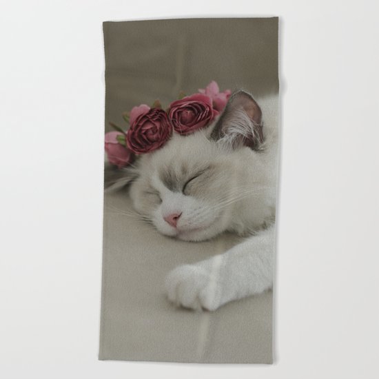 SLEEPY KITTY by Monika Strigel Beach Towel