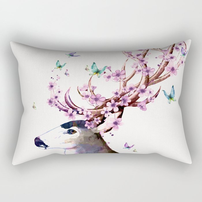 Deer and Flowers II Rectangular Pillow