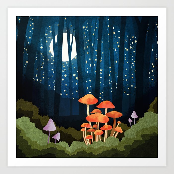 Midnight Mushrooms Art Print