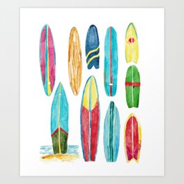 Surfing boards watercolor painting  Art Print