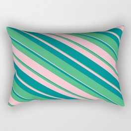 [ Thumbnail: Sea Green, Pink, and Teal Colored Stripes/Lines Pattern Rectangular Pillow ]